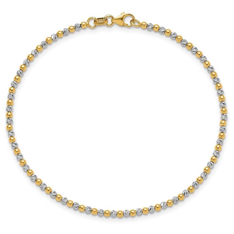 Curata 14k Two tone Gold 7.5" 2mm Diamond Cut Beaded Bracelet