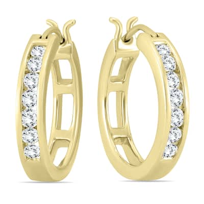 Marquee Certified 1/2 Carat TW Diamond Hoop Earrings in 10K Yellow Gold (K-L Color, I2-I3 Clarity)
