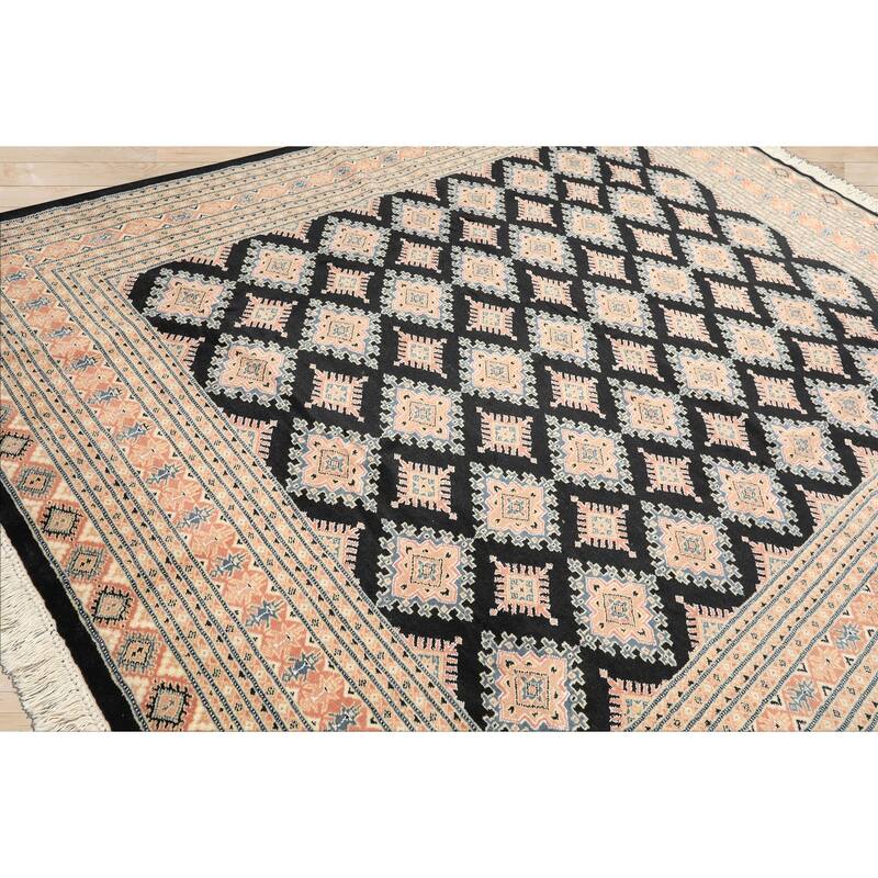 8'2''x10'5'' Hand Knotted Wool Black Bokhara Traditional 200 KPSI Area Rug - 8' 2'' x 10' 5''