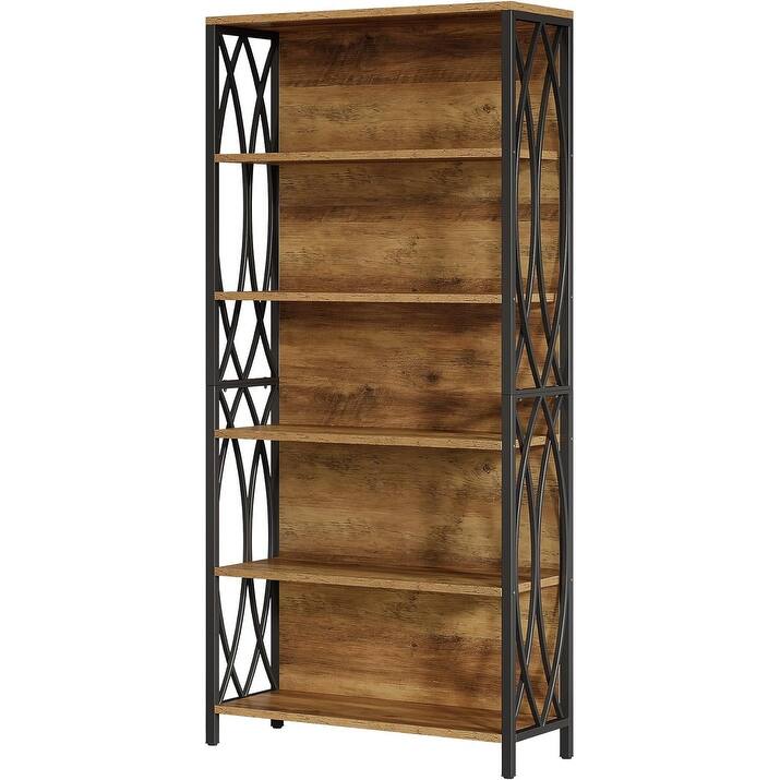 6-Tier Tall Bookshelf, 70.87" Industrial Bookcase with Geometric Metal Frame & Open Storage Shelves