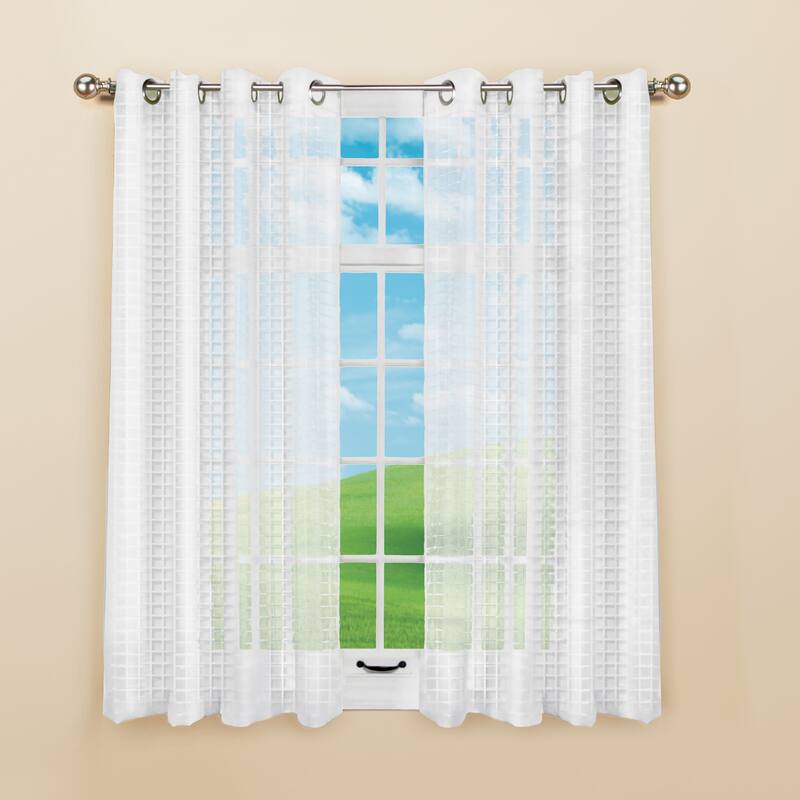Montauk Woven Check Sheer Grommet Top Curtain Panel - White - 53"x63" - 63 Inches