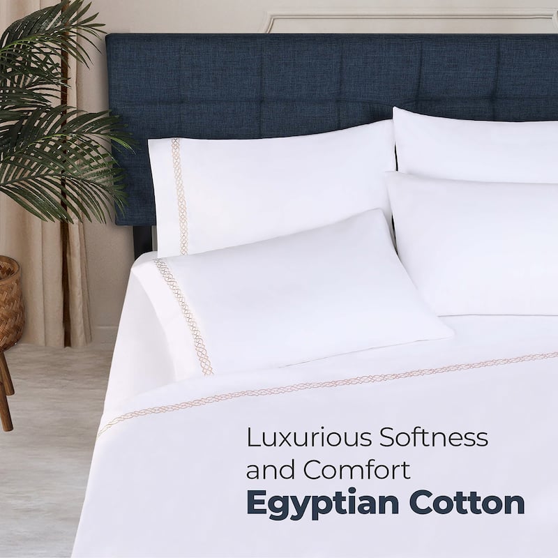 Superior Egyptian Cotton 1000 Thread Count Embroidered Scroll Pillowcases (Set of 2)