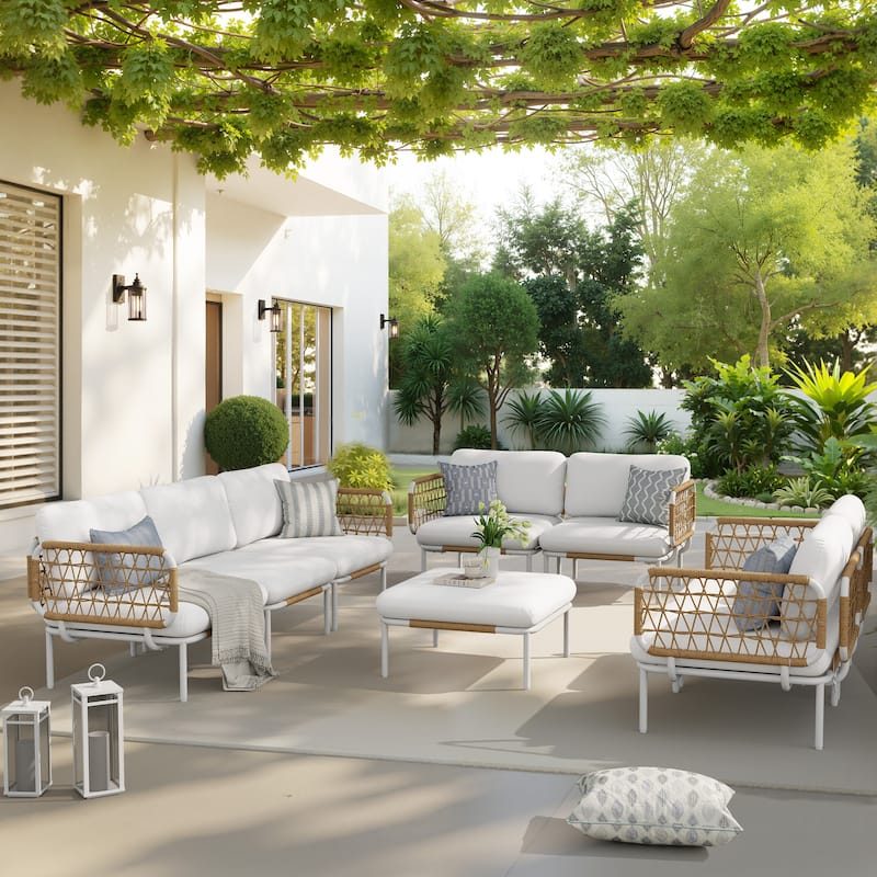 VredHom Outdoor Patio Aluminum PE Rattan Sectional Sofa Free Combination Conversation Seating Sets with Cushions