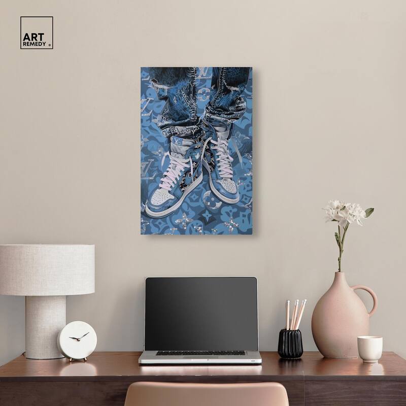Blue Dreams Sneakers Canvas by Art Remedy, Gallery Wrapped