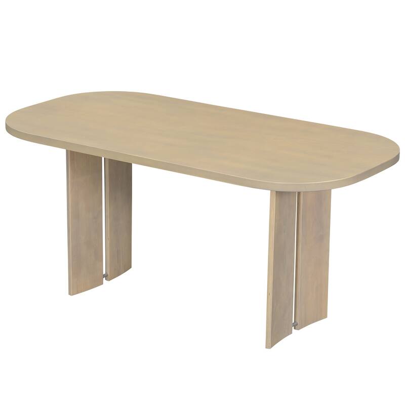 Solid Wood Dining Table Set with Bench - 6-Piece Upholstered Rectangular Dining Room Table Set with Bench