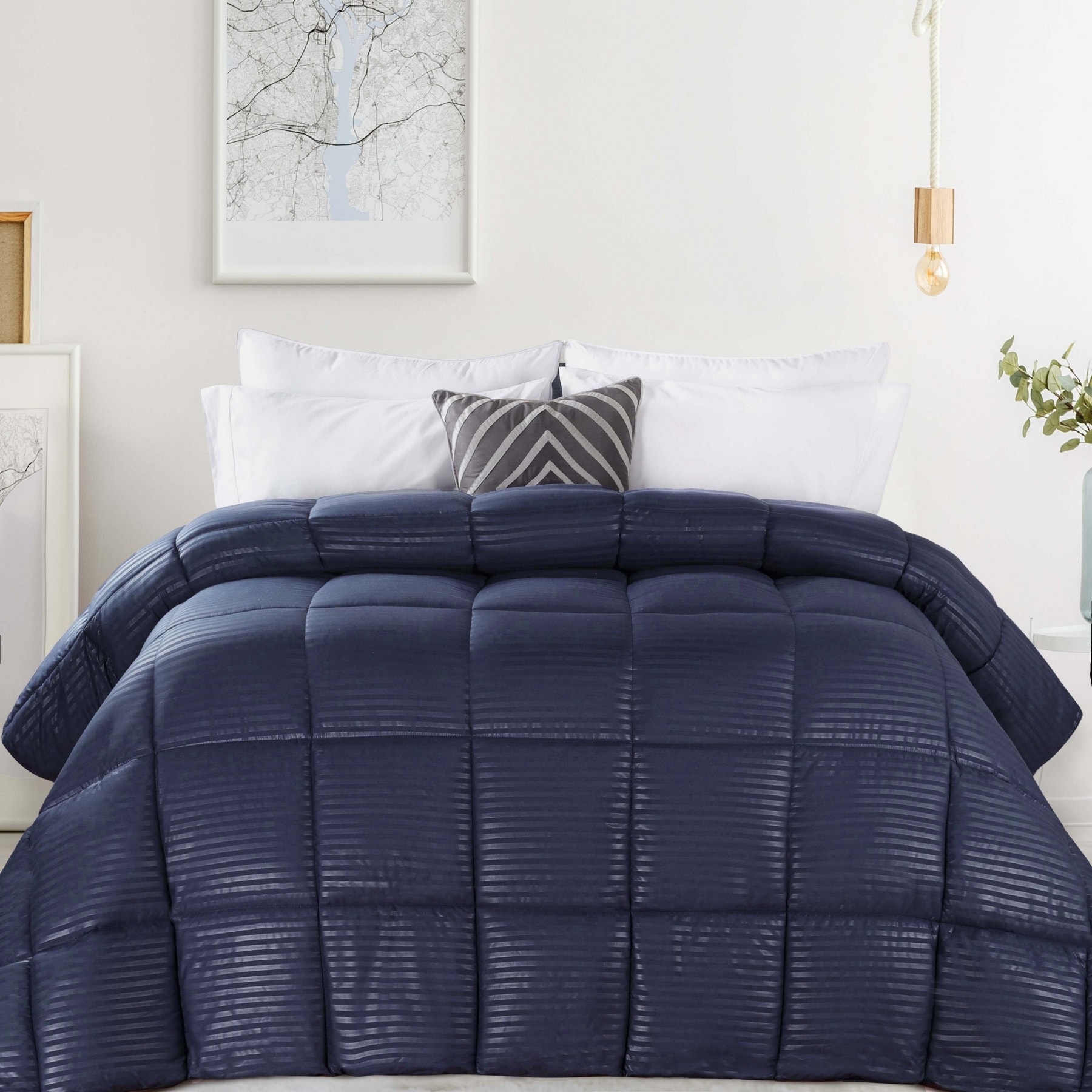 Superior 1 cm Striped Brushed Microfiber Reversible Down Alternative Comforter