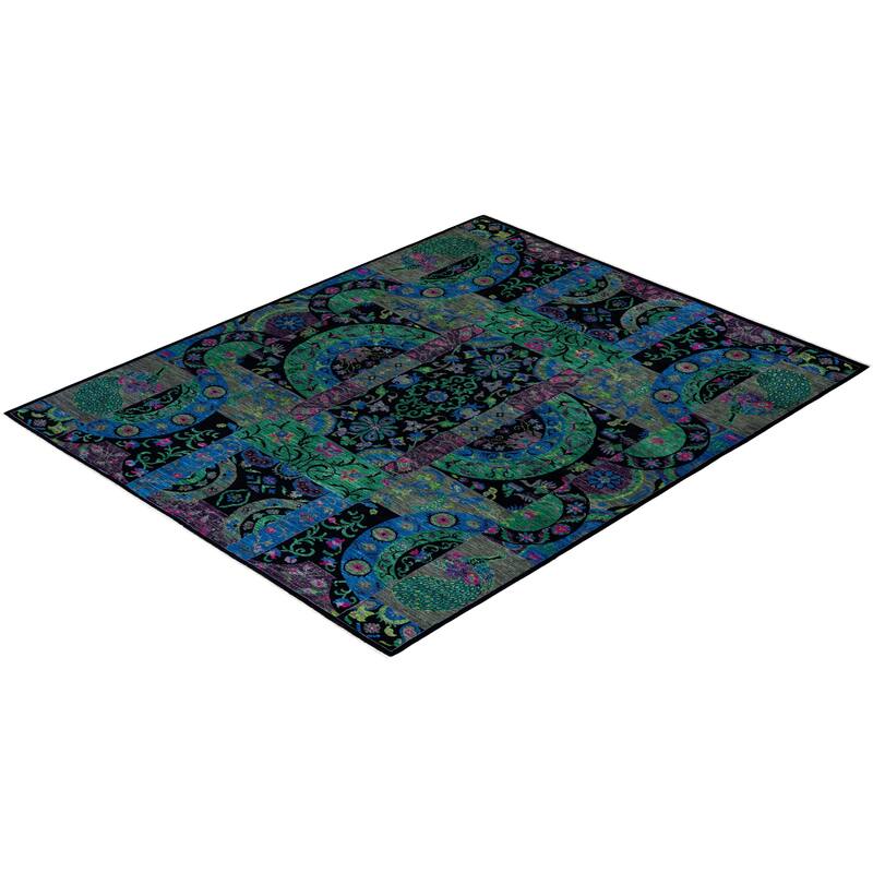 Overton Hand Knotted Wool Vintage Inspired Modern Contemporary Suzani Black Area Rug - 8' 1" x 10' 0"