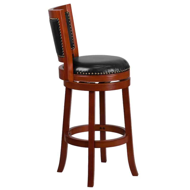 30'' High Wood Barstool with Open Panel Back and LeatherSoft Swivel Seat - 21.25"W x 19.25"D x 44"H - 21.25"W x 19.25"D x 44"H