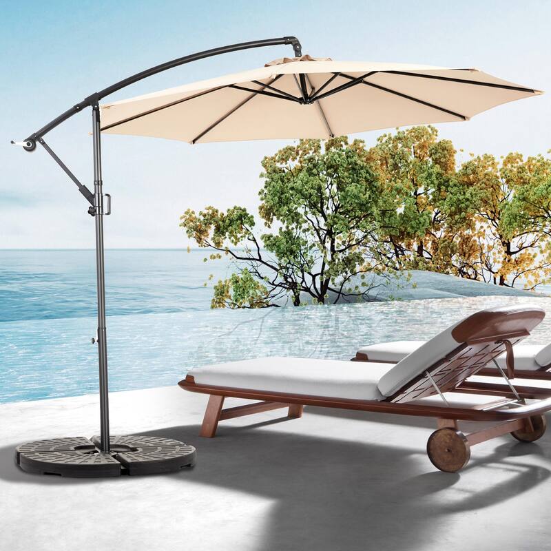 116" Patio Hanging Polyester Umbrella with Tilt Adjustment and 8 Ribs - Khaki