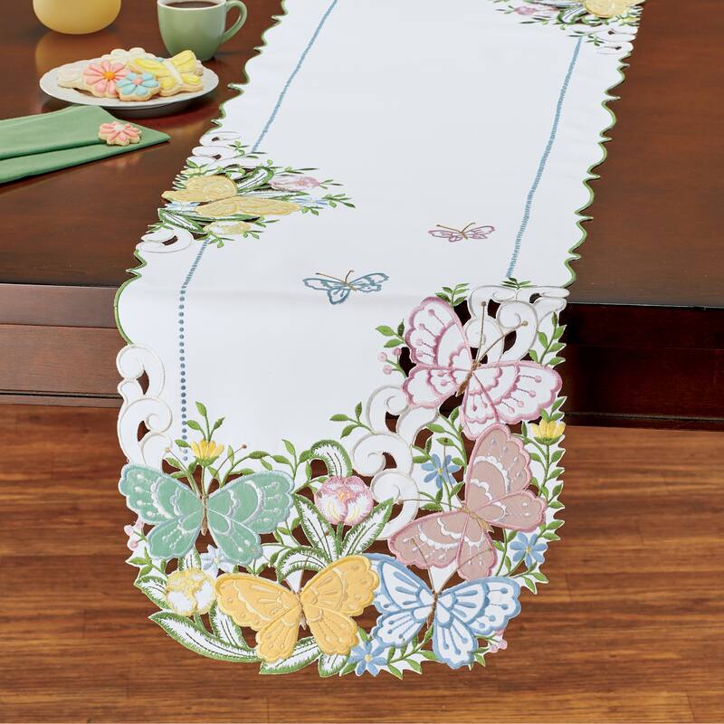 Exquisite Fake Suede Embroidered Butterfly Table Linens - Runner