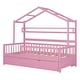 preview thumbnail 31 of 40, Wooden Twin Size House Bed with Trundle,Kids Bed with Shelf, Gray