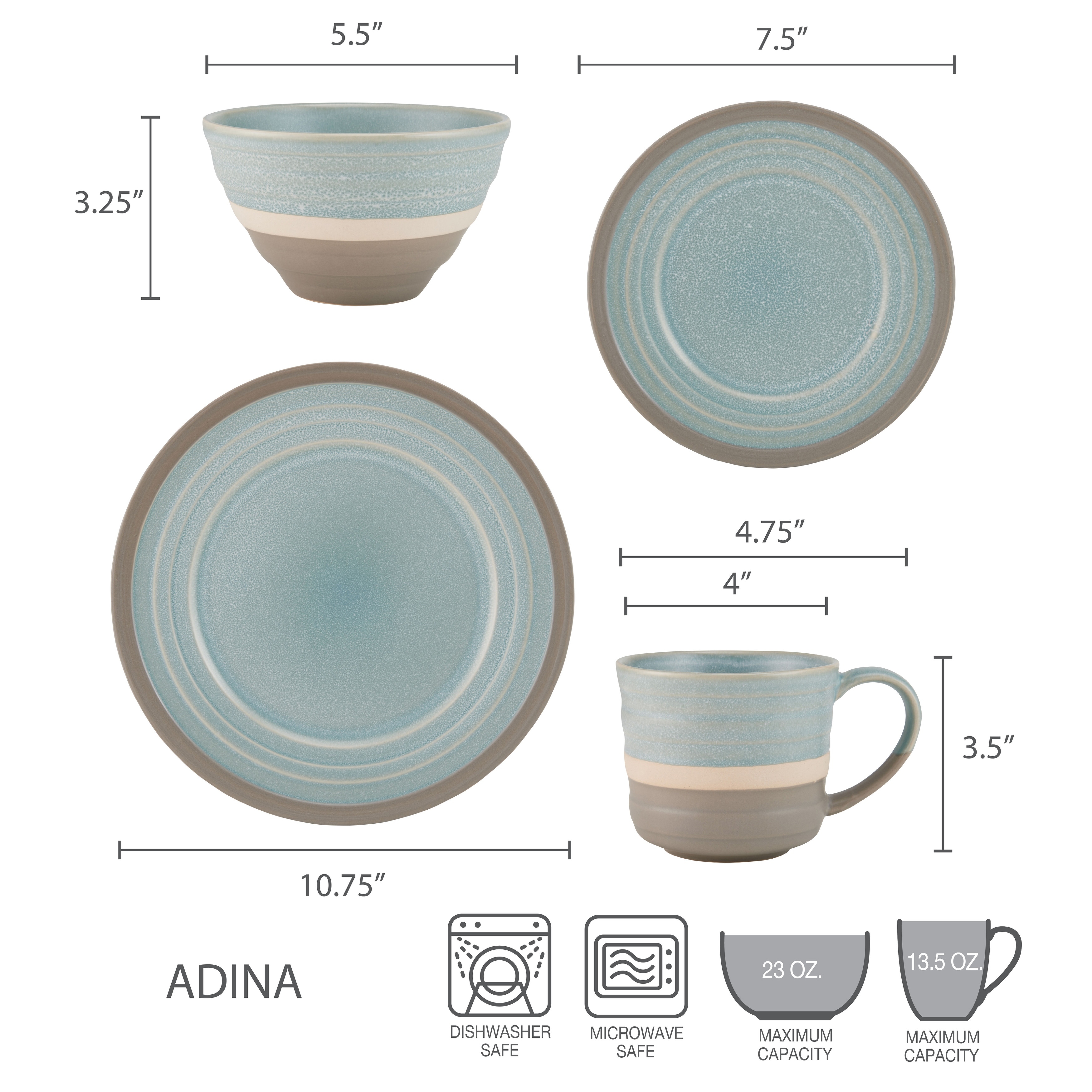Pfaltzgraff Adina Blue 16-Piece Dinnerware Set, Service for 4 - On