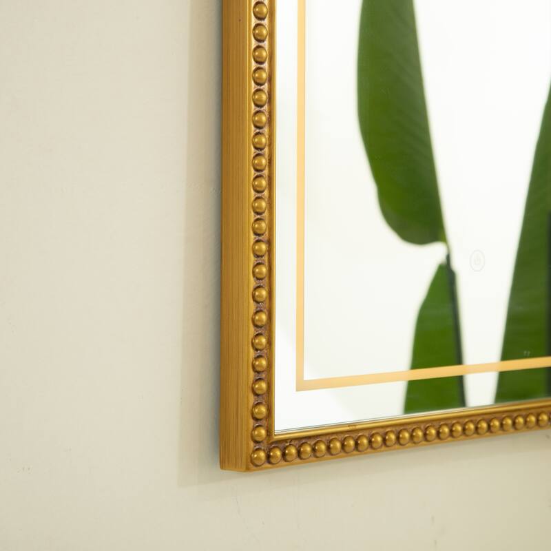 Avri Golden Beaded Retro Arch PU Decorative Mirror - Bathroom, Bedroom, Living Room - Silver