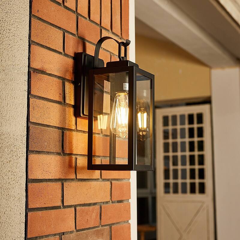 2/4 Pack 1-Light Outdoor Black Steel Wall Sconce with Clear Glass