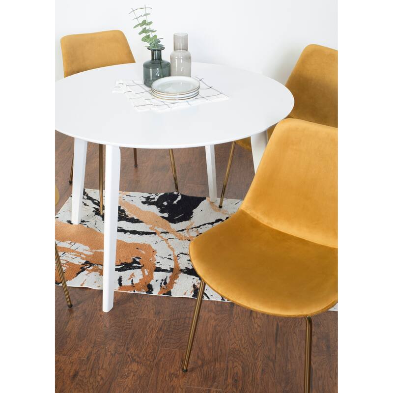 White Yellow Velvet Upholstered Side Chairs with Metal Legs, Bar Table and Chair Set, Round Dining Chairs for Breakfast Nook