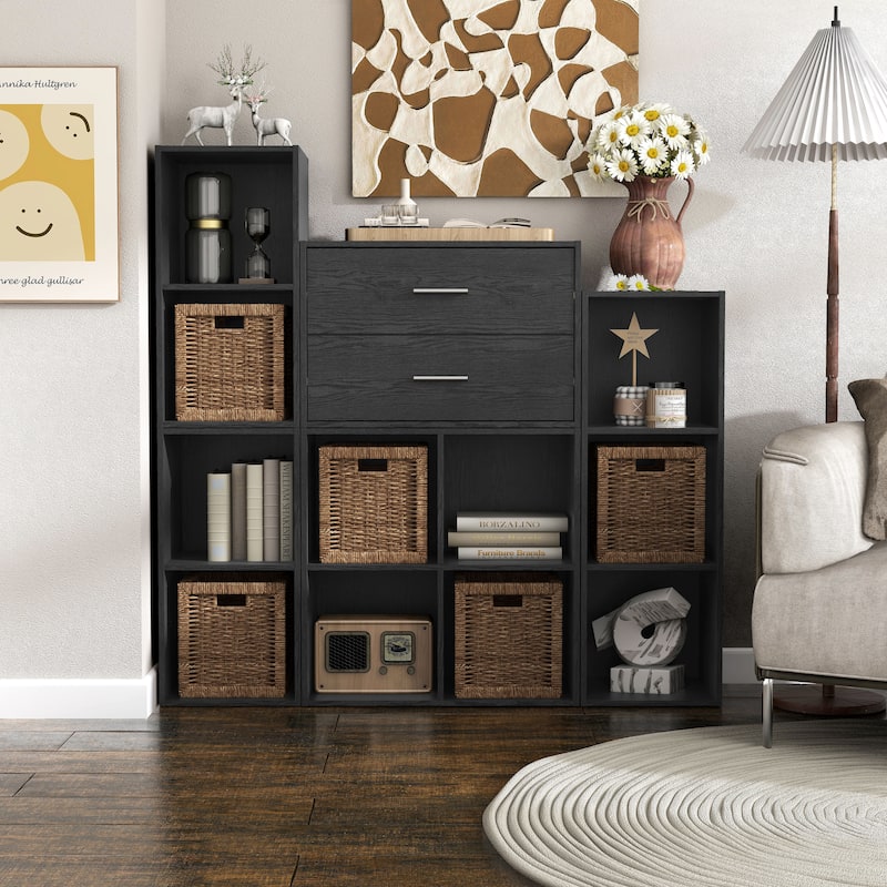 DH BASIC Modern Wood Customizable Stackable Storage Organizer - Cube Shelves, Drawer Cabinet, Bookcase with Doors by Denhour