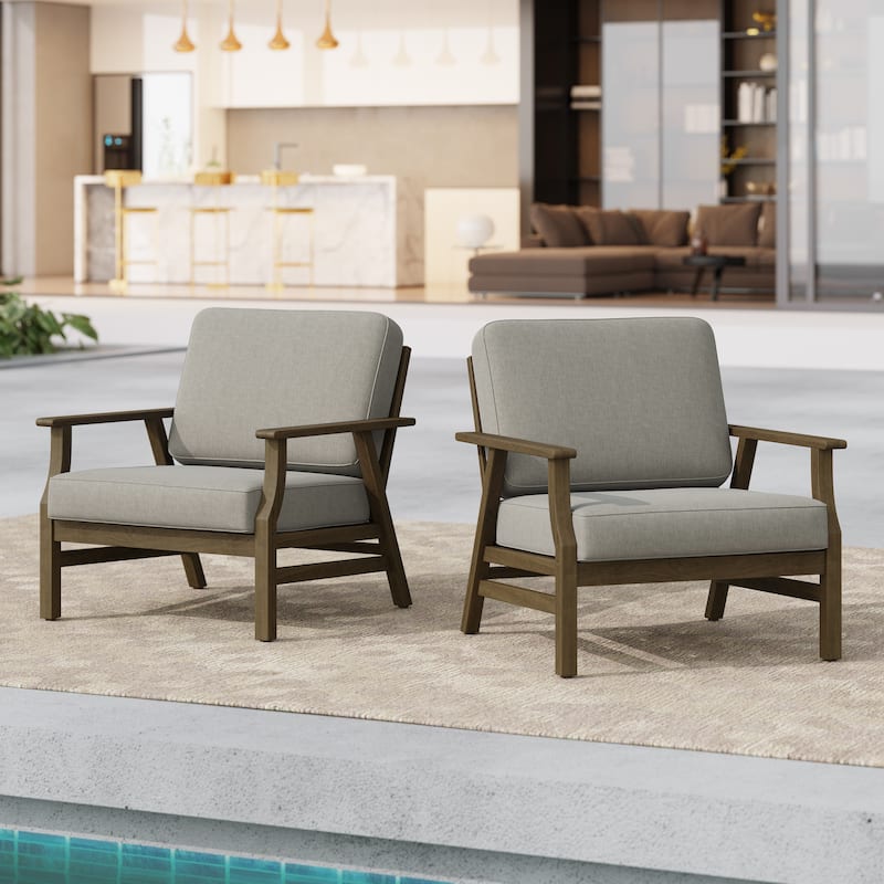 Jamie 2 Set 31" W Outdoor Acacia Wood Club Chairs with Cushions