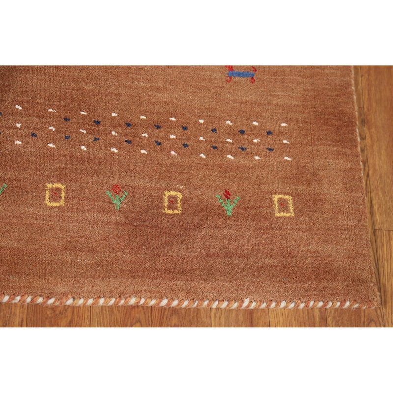 Brown Tribal Gabbeh Rug Handmade Modern Wool Carpet - 4'1" x 5'9"