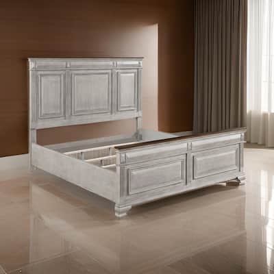Kova Queen Size Bed, Clean Rustic Headboard Design, Brown Gray Oak Wood