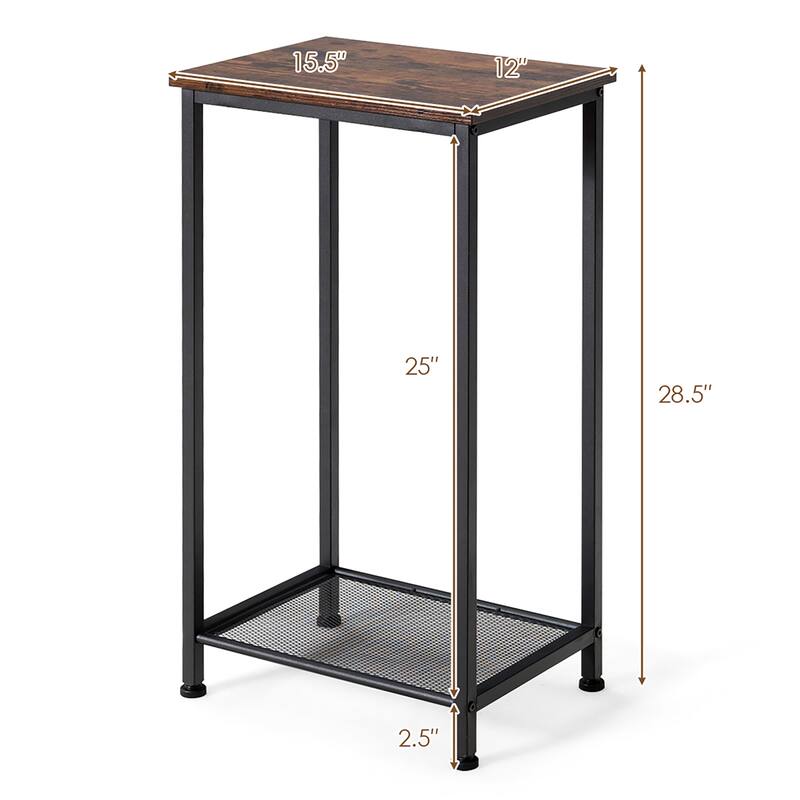 Costway 2-Tier Industrial Side End Accent Telephone Table w/Mesh Shelf - See Details