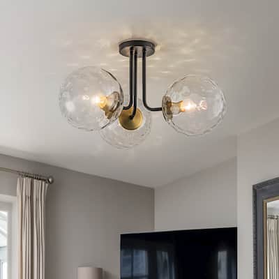 3-Light Dimmable Globe Glass Semi Flush Mount Ceiling Light