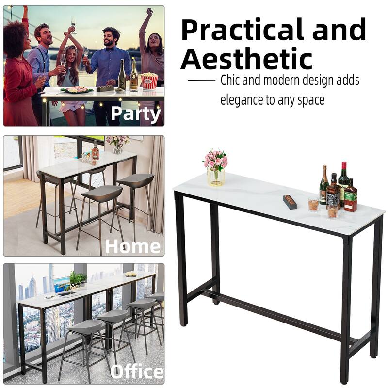 41.4" Bar Table Bar Height Table Sturdy Gold Metal Frame White Faux Marble Top,Pub Table High Top Dining Table Console Table