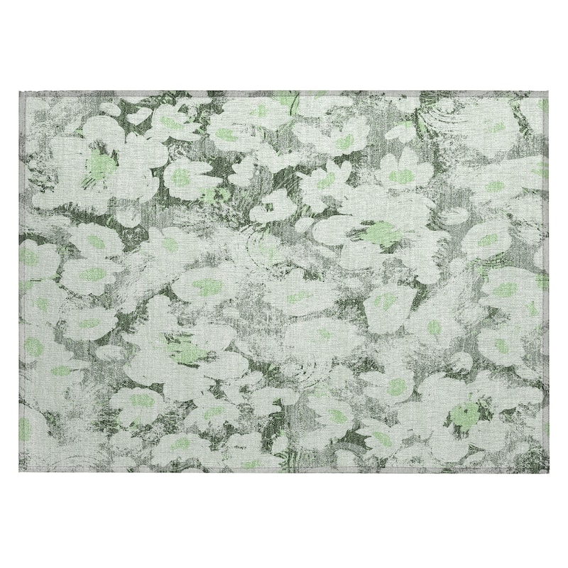 Machine Washable Indoor/ Outdoor Modern Daisy Chantille Rug