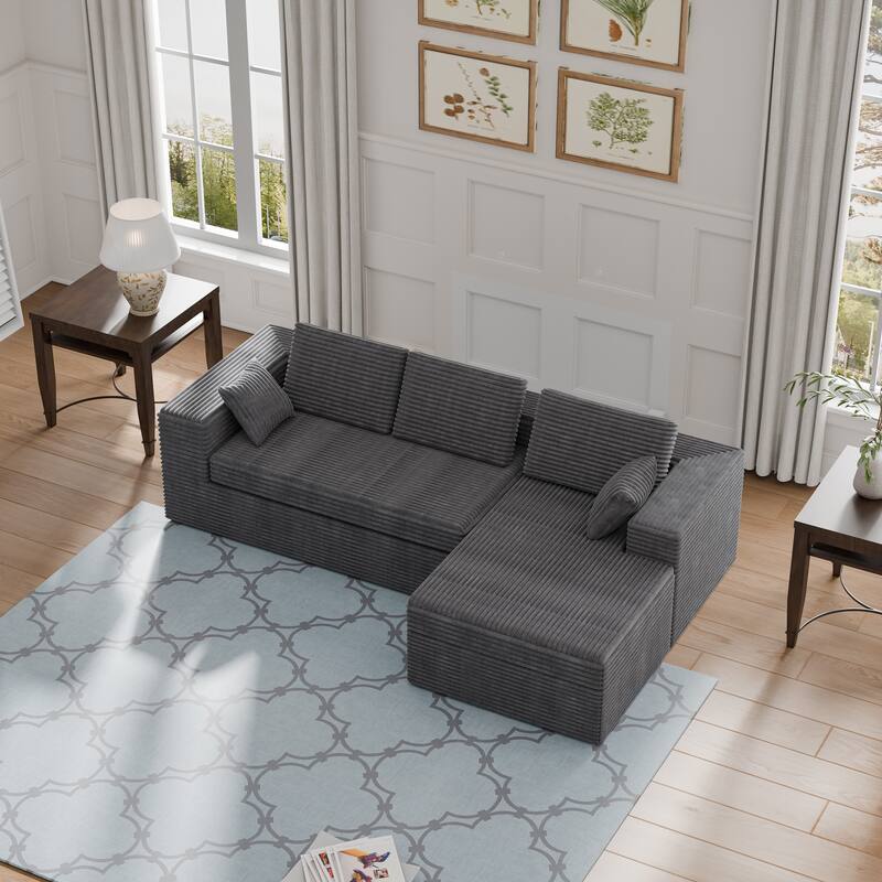 Modland 108" Boneless Cloud Couch, Modular L-Shaped Sectional Sofa, No Assembly, Corduroy - Grey - Right Facing