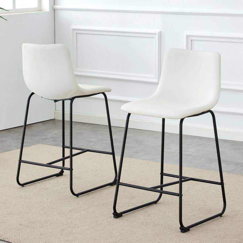 PU Leather Bar Stools Set of 2, Counter Height Bar Stools with Back and Footrest, Kitchens Island Chair with Metal Legs