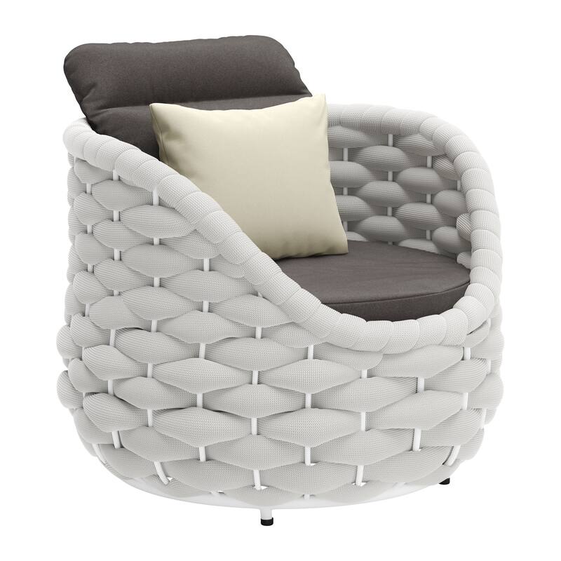 HomeRoots 34" Gray And White Olefin Barrel Chair And Toss Pillow - 34' X '33.9' X '34