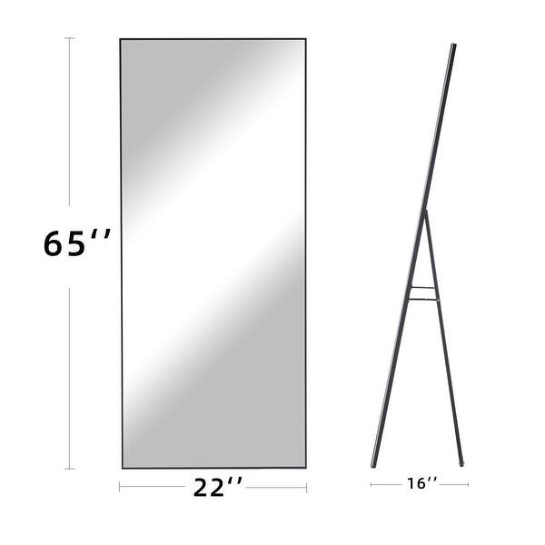 Modern Glam Aluminum Mirror Full Length Floor Mirror with Stand On