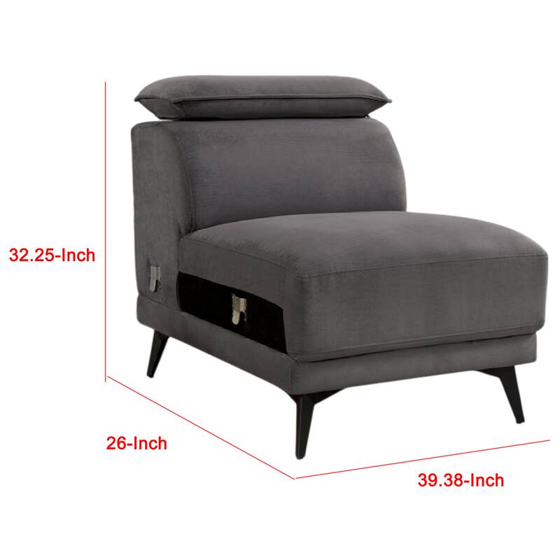 Panie Modular Armless Lounge Chair, Adjustable Headrest, Dark Gray Fabric