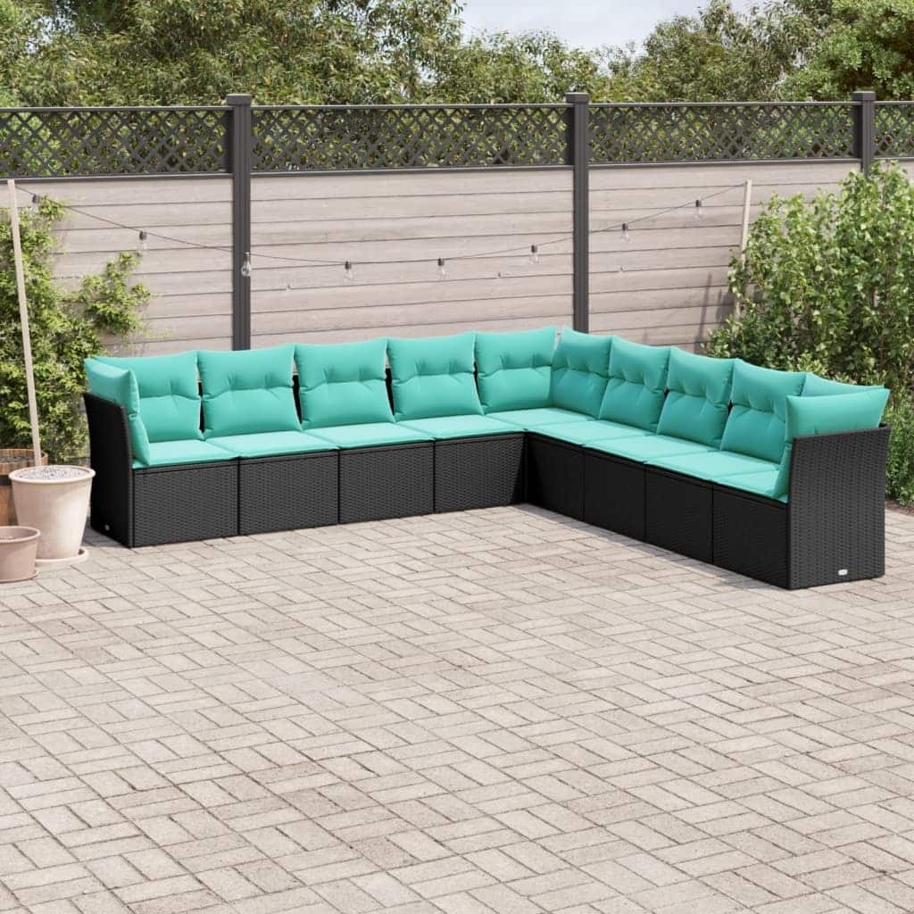 vidaXL 9 Piece Patio Sofa Set with Cushions Black Poly Rattan