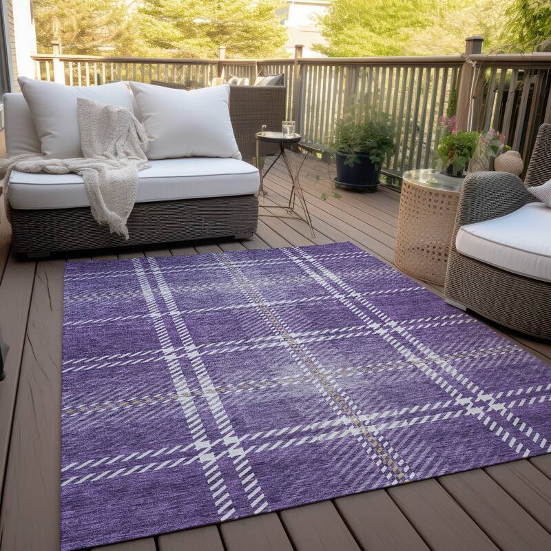 Machine Washable Indoor/ Outdoor Chantille Plaid Cozy Rug