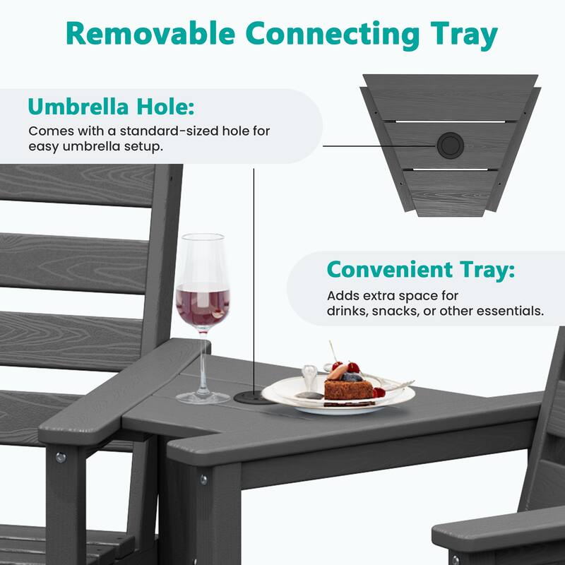 HDPE 2-Piece High Bar Stool Set with Umbrella-Compatible Connecting Panel