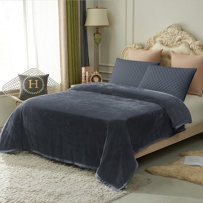 Thicken Reversible Solid Mink Fleece Blanket Fuzzy Cozy Bed Blanket for Couch Camping