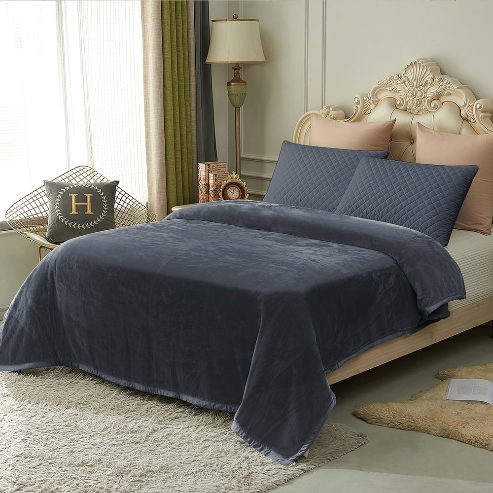 Thicken Reversible Solid Mink Fleece Blanket Fuzzy Cozy Bed Blanket for Couch Camping