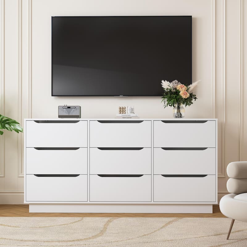 Wooden White Dresser for Bedroom, 9 Drawer/8 Drawers Double Dressers & Chest of Drawers, Large Clothing Storage Cabinet