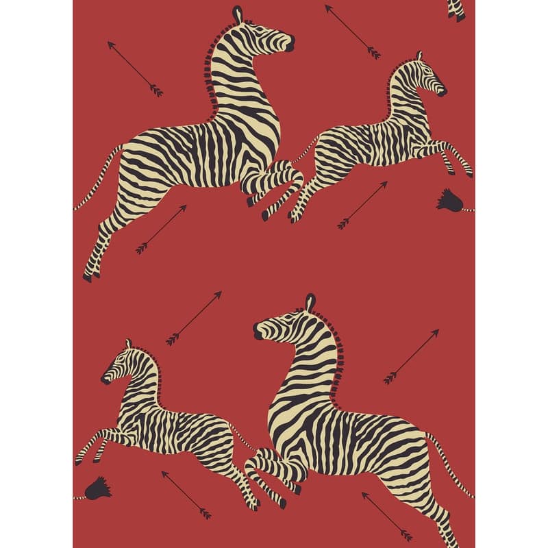 Scalamandre Masai Red Zebra Safari Self Adhesive Peel & Stick Wallpaper