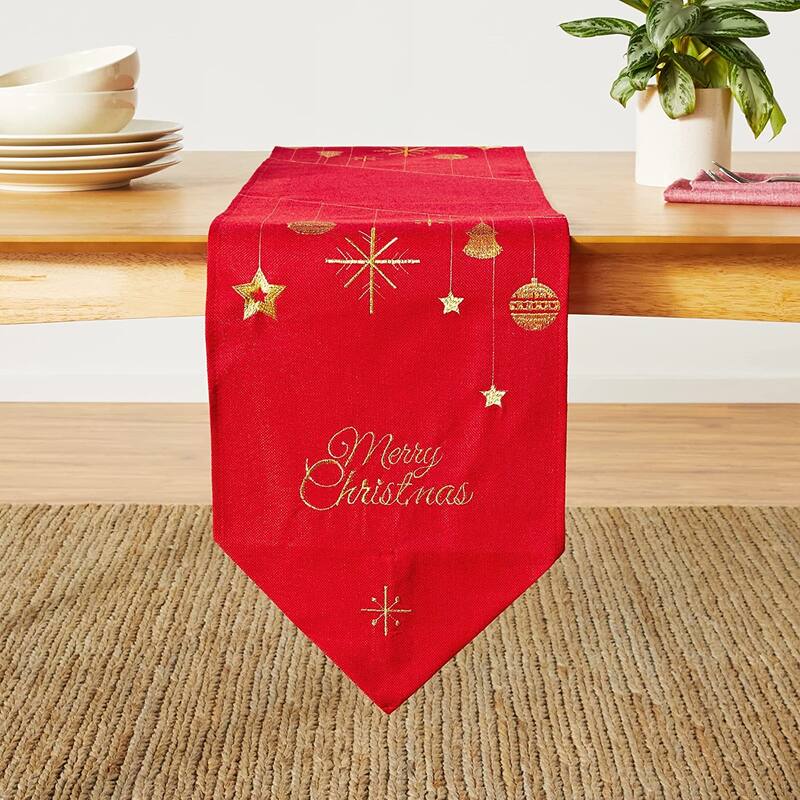 Violet Linen Seasonal Xmas Christmas Holiday Glories Pattern, 13 Inch by 70 Inch, Decorative Table Runners - 13" X 70" - Ornaments