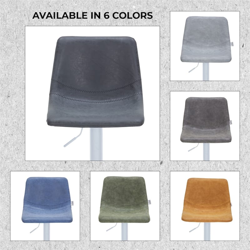 Adjustable Height Bar Stool in Leather Upholstery With White Iron Base Tilbury Collection