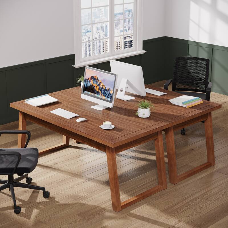55-In Home Office Executive Desk, Solid Wood Computer Desk with Drawer