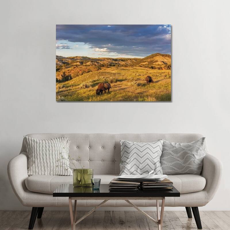 iCanvas "Bison grazing in badlands in Theodore Roosevelt National Park, North Dakota, USA" by Chuck Haney Canvas Print - 32x48x1.5