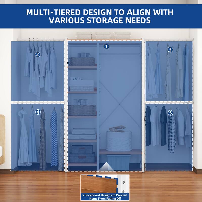 Moasis 86.6" - 118"W Adjustable Heavy Duty Garment Rack Closet Organizer System With 4 Expandable Hanger Rods