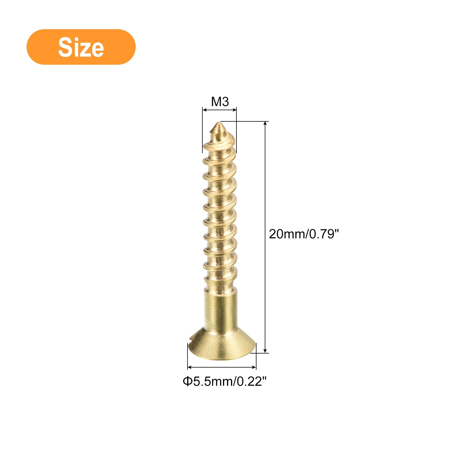 Brass Wood Screws, Slotted Drive Flat Head Self Tapping Screw for Woodworking Furniture - Gold