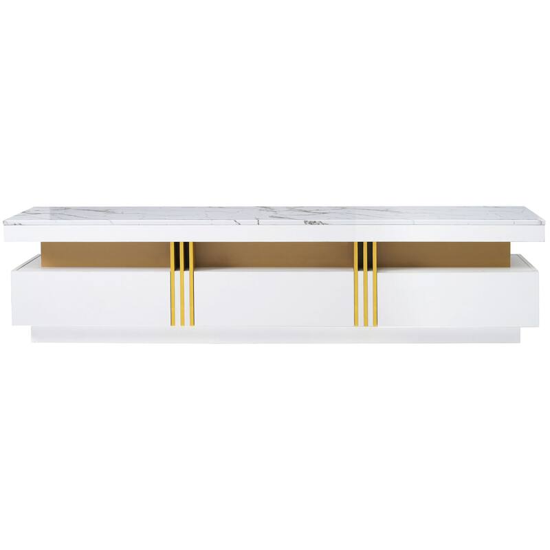 68" TV Stand with Drawers, Faux Marble Top & Gold Panel for TVs Up to 78"