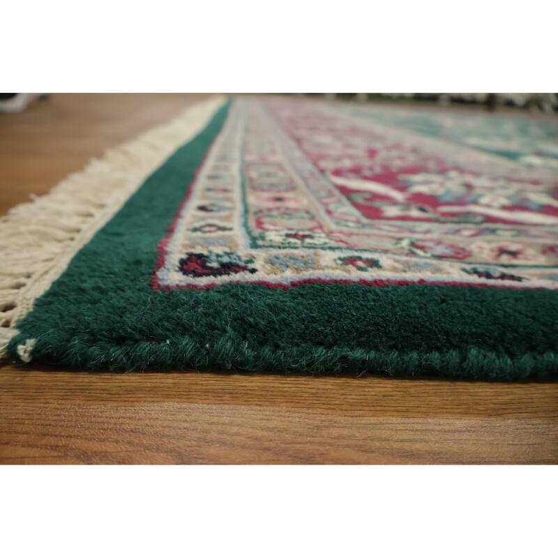 Hand Knotted Oriental 100% Wool Carpet Traditional All-Over Green Agra Area Rug - 12' 1'' X 9' 1''