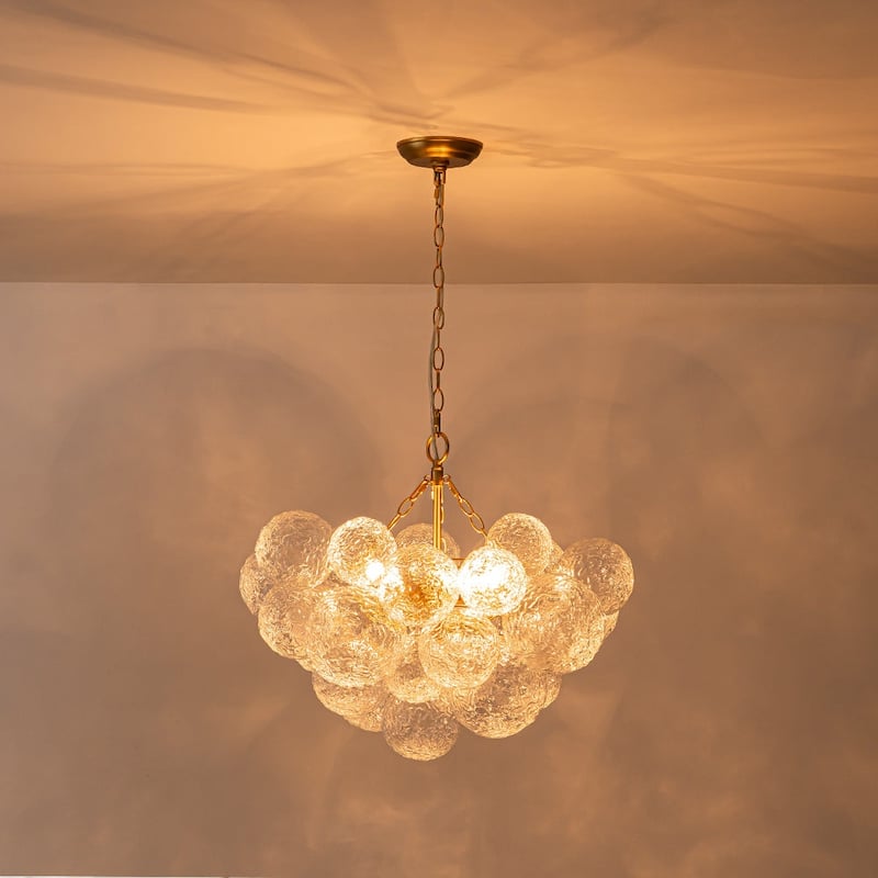Modern Luxury Water Textured Cluster Glass Globe Bubble Chandelier