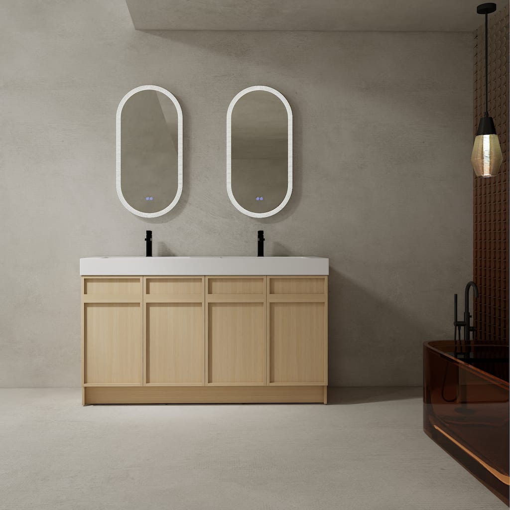 Double Sink Bathroom Vanity with Resin Basin, Soft-Closing Doors, Adjustable Shelves, Scratch