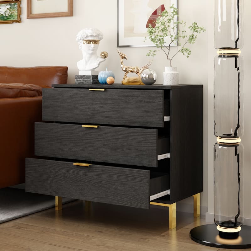 Kerrogee 3-Drawer Chest - Wooden Storage Dresser with Metal Legs